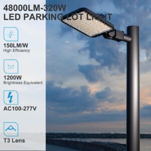 320W(350x1W LED) LED Parking Lot Lighting 48000Lm LED Parking Lot Lights Commercial with Photocell, LED Pole Light Outdoor with SlipFitter Mount- 4Pack (Coverage: 66~110Ft at Height:30~50Ft)