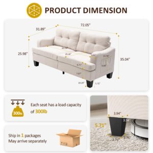 RoyalCraft Modular Sectional Sofa, Memory Foam, Button Tufted Designed, 3 Seats Sofa Couch for Living Room, Beige Velvet