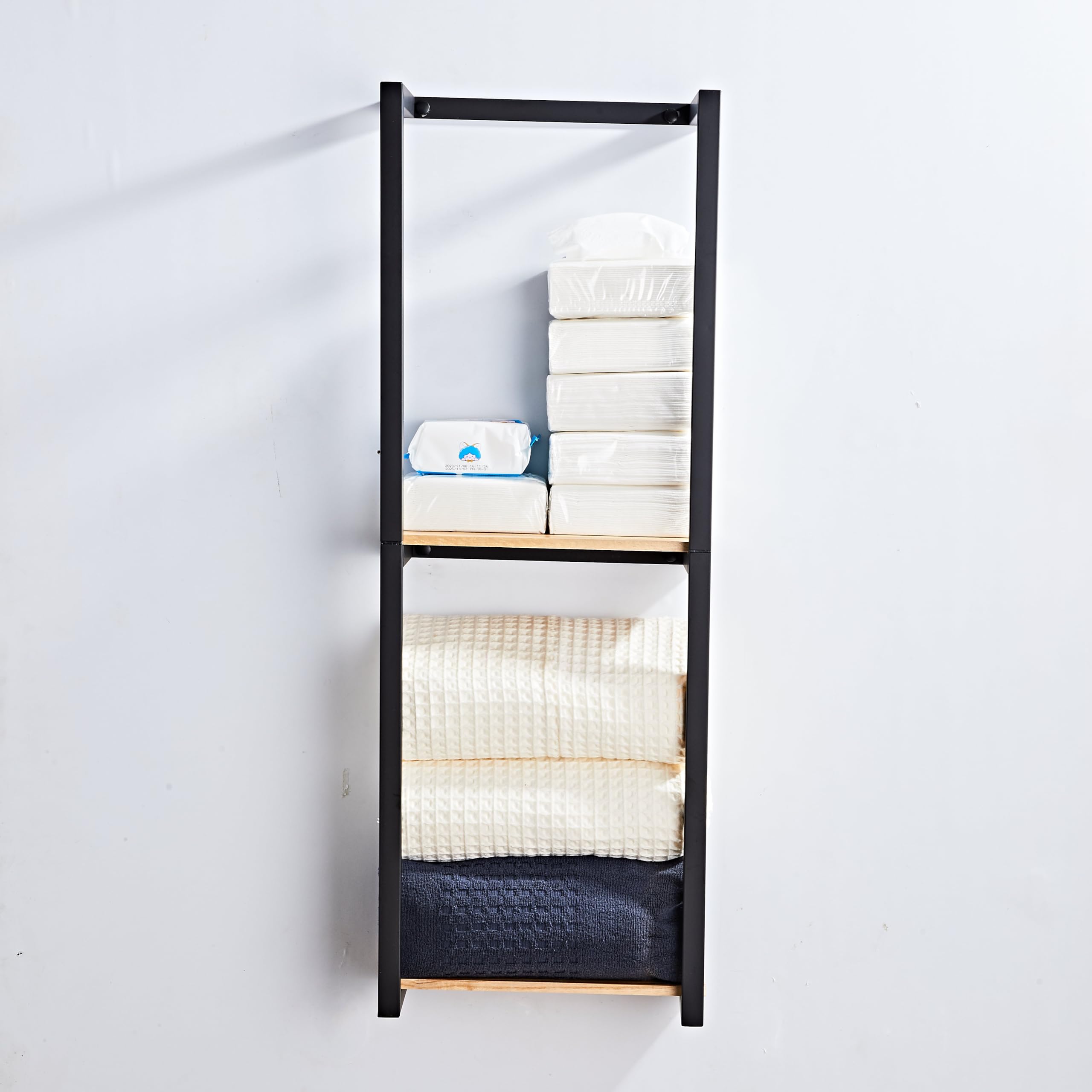 Bathroom Towel Rack with Shelves - Wall-Mounted Storage Holder for Towels & Essentials | Elegant Metal & Wood Design for Modern Bathrooms