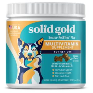 solid gold dog multivitamin - petvites dog vitamins chewable supplement - vitamin c, a, b12, & e plus probiotics & antioxidants to promote immune health & digestive wellness (120 count senior)