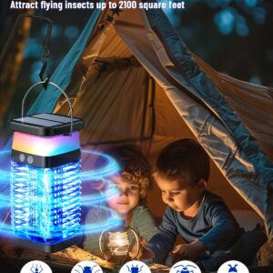 Solar Bug Zapper Outdoor Indoor, 3 in 1 Portable Electric Mosquito Zapper, Waterproof Plug in with RGB Light & Reading Lamp, Rechargeable Fly Zapper Insect Trap for Patio Camping Home Backyard