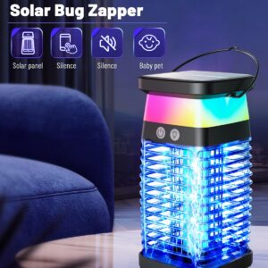 Solar Bug Zapper Outdoor Indoor, 3 in 1 Portable Electric Mosquito Zapper, Waterproof Plug in with RGB Light & Reading Lamp, Rechargeable Fly Zapper Insect Trap for Patio Camping Home Backyard