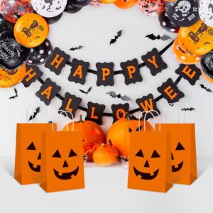 Bsitao 16 PCS Halloween Pumpkin Gift Candy Bags Halloween Paper Bags with Handle Trick or Treat Bags Party Favor for Halloween Party Decorations