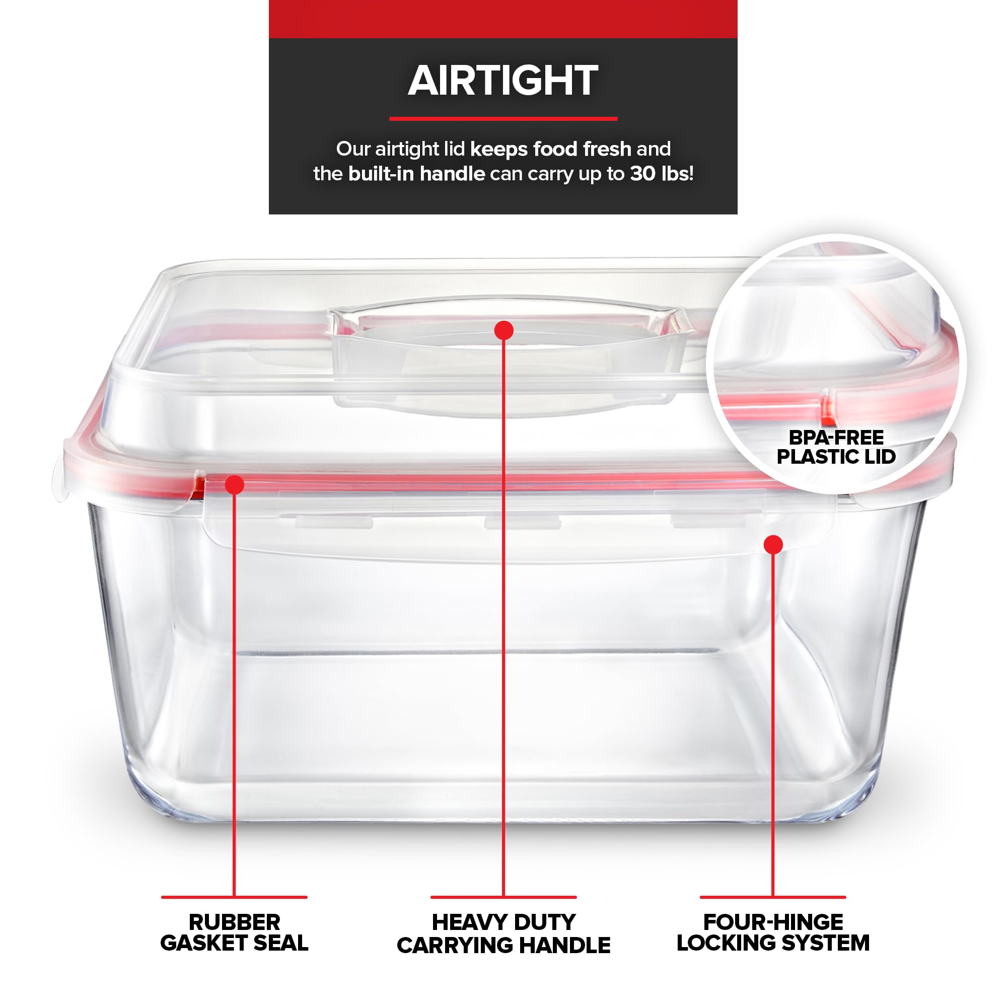 28 Cup Extra Large Glass Storage Container with Lid (220 Ounces), Oven Safe Large Glass Container with Handle, Large Glass Food Storage Container with Airtight Locking Lid with Handle, Freezer Safe