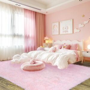 Ultra Soft Pink Rugs for Bedroom 8x10 Feet, Fluffy Shag Area Rugs for Living Room, Large Comfy Furry Rug for Girls Kids Baby Room Decor Teenage Pastel Princess Rug, Non Slip Nursery Classroom Rug