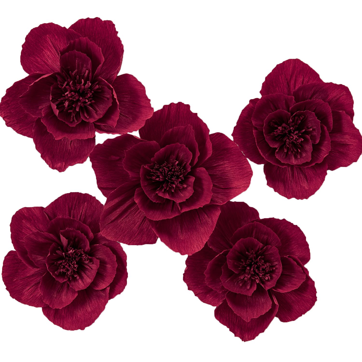 MEJOY 12" 3D Paper Flower Decoration for Party, Wedding Decoration, Background Wall, Nursery Room Decoration, Bridal Shower, Baby Shower(Burgundy, 5 Pcs)