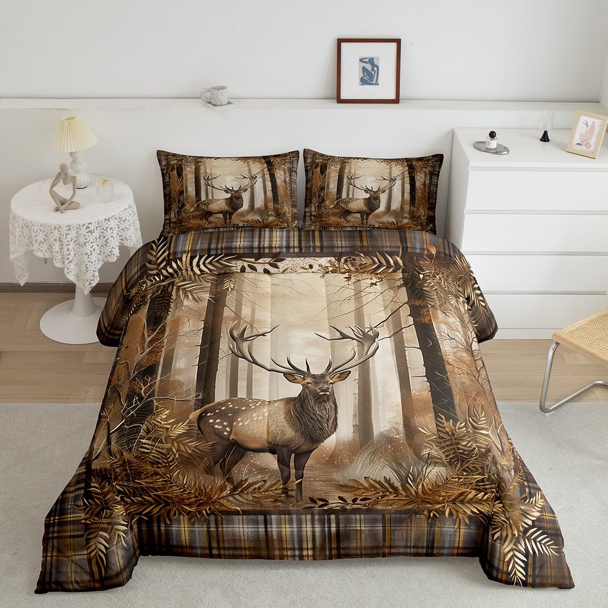 Feelyou Deer Hunting Comforter Set Hunter Themed Bedding Set for Kids Boys Girls Jungle Wild Animal Deer Comforter Soft Quilt Set Twin Size