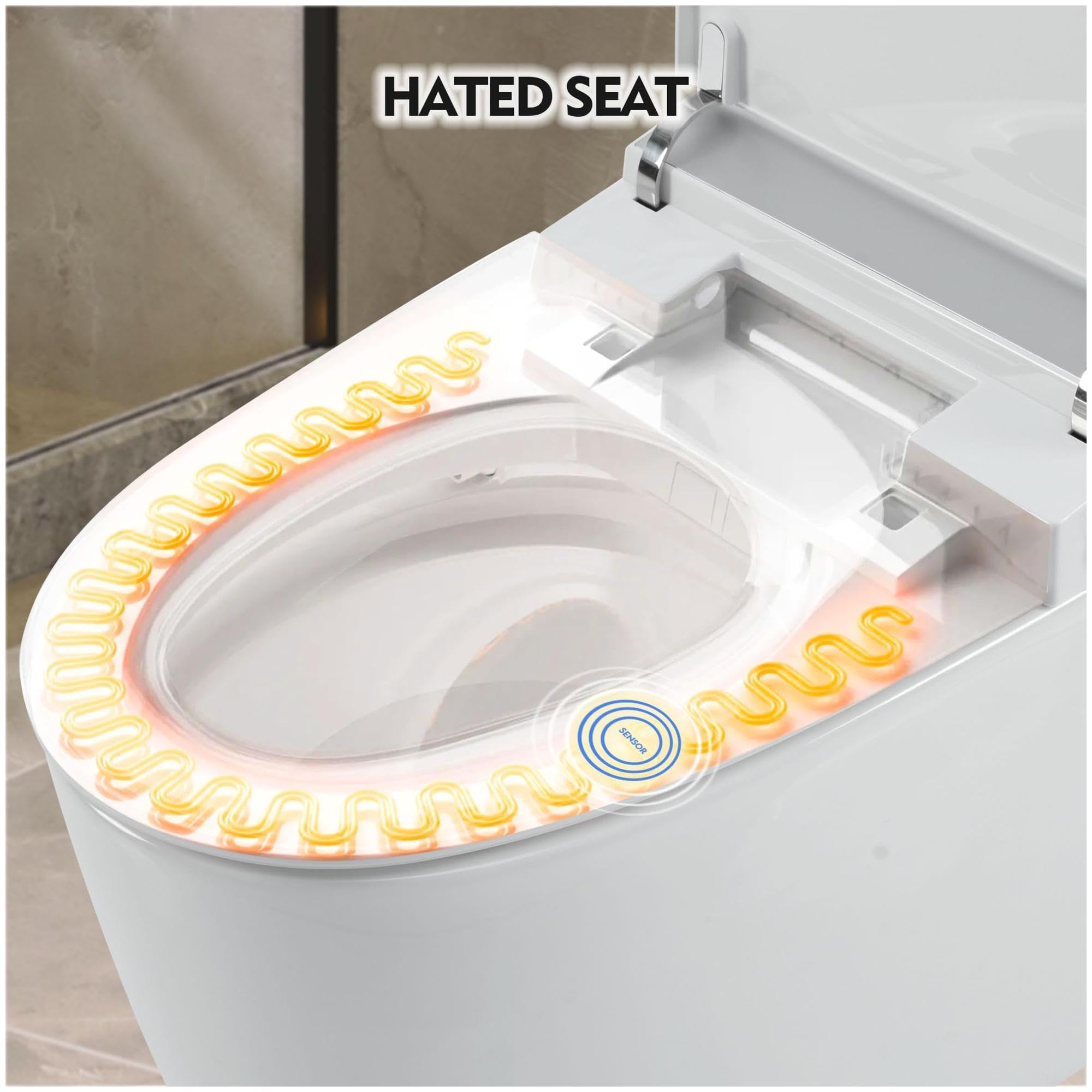 Heated Bidet Toilet with LED Night Light and Ambient Light Control for Bathroom