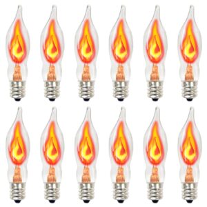 aiyomt christmas flicker flame light bulbs, crystal clear chandelier flickering c7/e12 orange flame bulb for electric window candles halloween party christmas decor, flame shaped, 1 watts, 12 pack