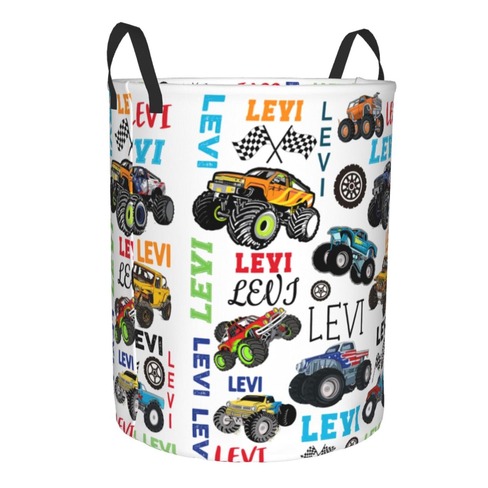 Personalized Mon-Ster Truck Laundry Hamper Gifts, Custom Trucks Laundry Basket With Name for Kids Boys Girls Adult, Collapsible Baby Laundry Hamper, Dirty Clothes Hamper With Handles 16.5x13.8 Inch