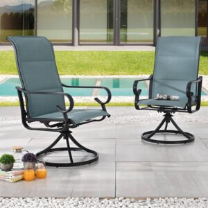 PatioFestival Patio Dining Chairs Textilene Outdoor High Back Swivel Rocker Chair Set with All Weather Frame (Blue-Green, Set of 2)