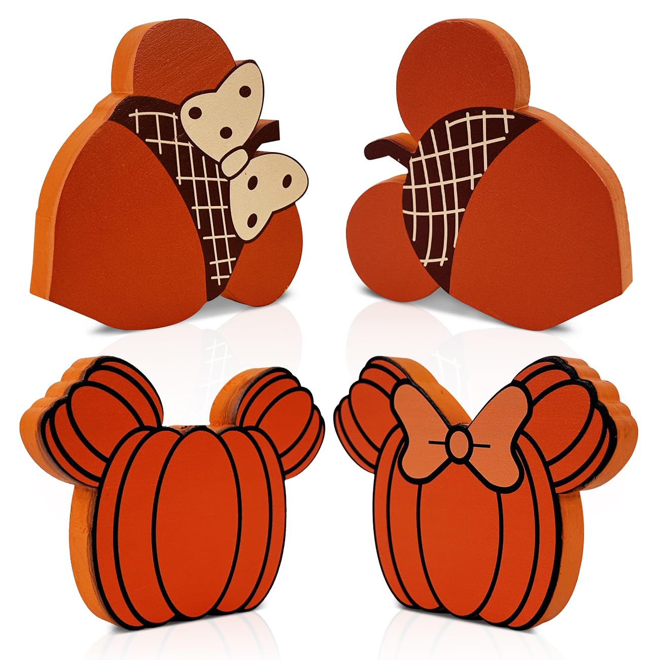 4 Pack Thanksgiving Decorations for Office Work Desk, Fall Mouse Pumpkin Wooden Table Decor Harvest Halloween Wooden Table Centerpieces Thanksgiving Mouse Tiered Tray Decorations Home Farmhouse