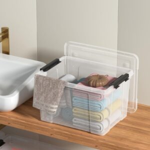 Dehouse 23 L Clear Latch Storage Bins with Wheels, 4 Pack Plastic Latch Storage Box with Lids