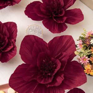 MEJOY 12" 3D Paper Flower Decoration for Party, Wedding Decoration, Background Wall, Nursery Room Decoration, Bridal Shower, Baby Shower(Burgundy, 5 Pcs)