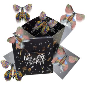 wueuru butterfly explosion gift box, flying butterfly surprise box,exploding butterfly birthday box surprise cake explosion box, diy butterfly pop up box for christmas, halloween, new year, birthday