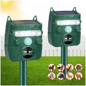 solar ultrasonic animal repellent 2024 newest cat deterrent outdoor with motion sensor to scare away cat deer squirrel dog skunk rabbit raccoon, deer repellent devices skunk repellent for yard (2)