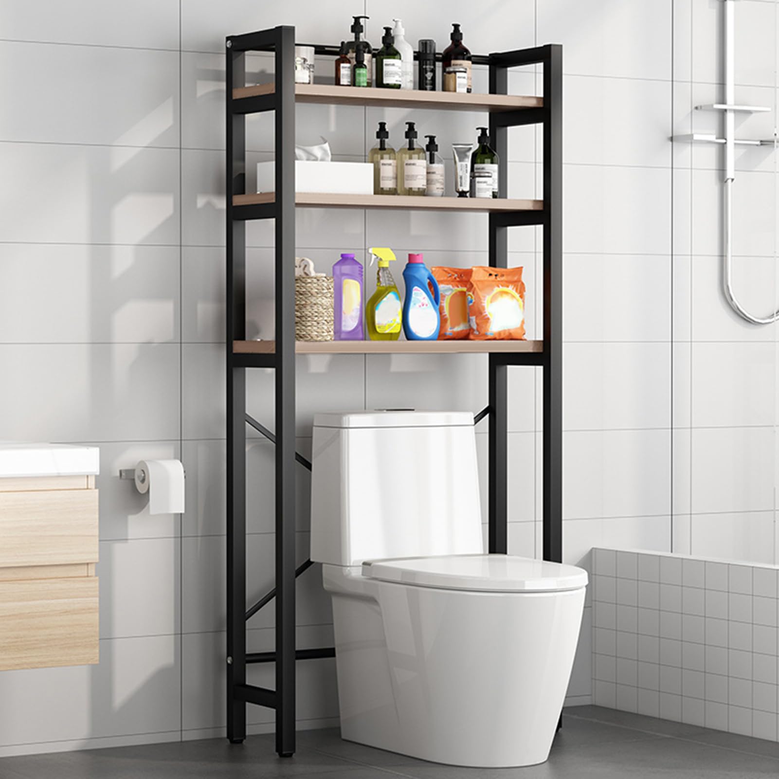 HEVIRGO Over The Toilet Storage,Toilet Storage Rack Freestanding,Toilet Household Supplies,Multi-Layer Space-Saving Bathroom,Stand Over Sundries Organizer,for Restroom,Laundry