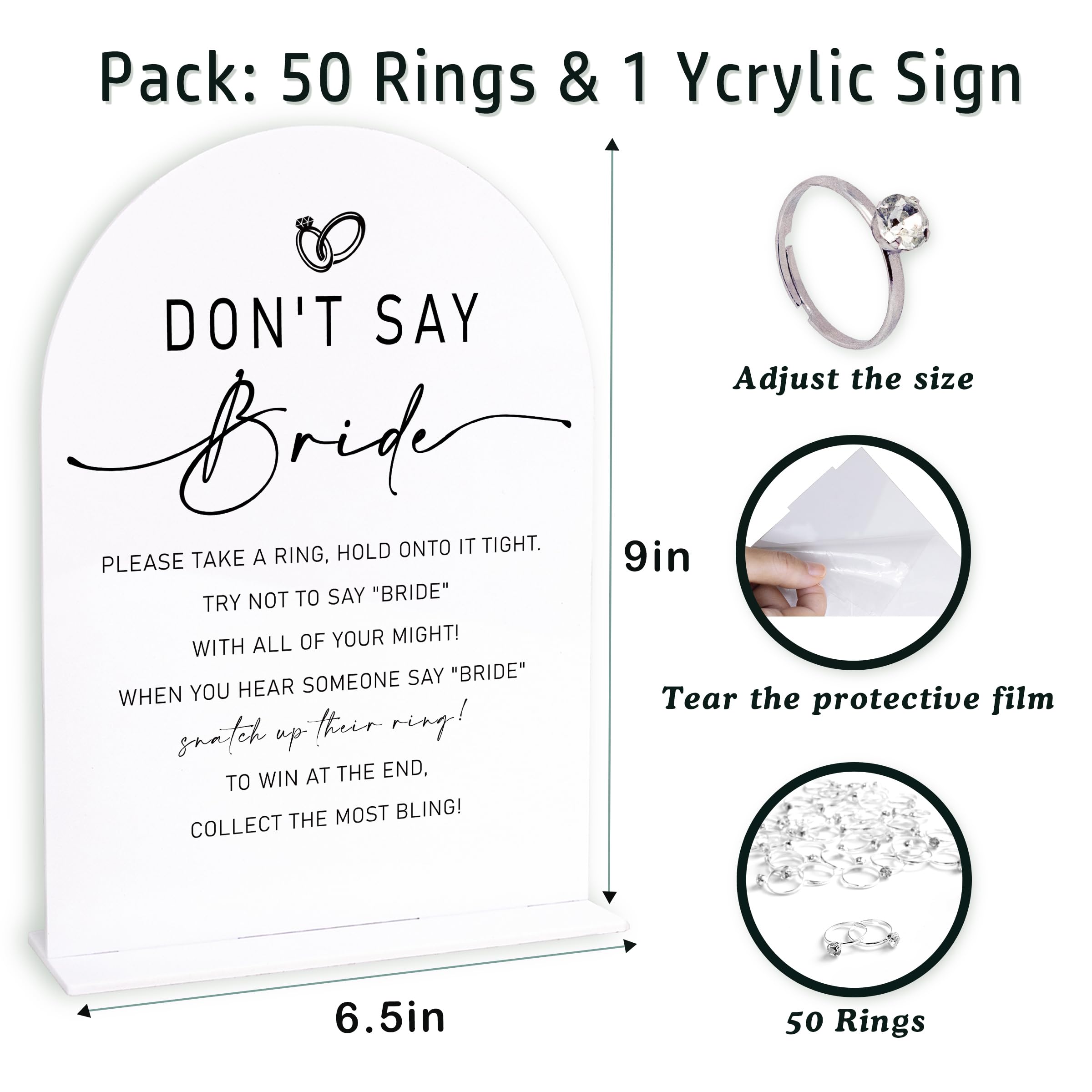 Tuiemie Minimalist Bridal Shower Ring Game, 1 Sign and 50 Rings, Bridal Shower Decorations, Put a Ring on It Bridal Shower Game, Wedding Shower Games(jzxn10)