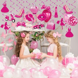 48 Pieces Princess Party Hanging Decorations, Hot Pink Girls Party Hanging Swirls Princess Hanging Streamers Girls Party Swirls Decor for Bachelorette Princess Bridal Shower Party Supplies