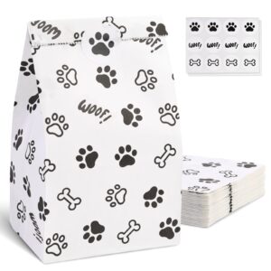 johouse dog paw print gift paper bags, 24pcs paw print treat bags black white paw goodie bags for birthday party baby shower holiday celebration 4.7"x 3.1"x 8.7"