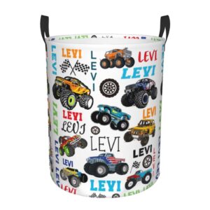 personalized mon-ster truck laundry hamper gifts, custom trucks laundry basket with name for kids boys girls adult, collapsible baby laundry hamper, dirty clothes hamper with handles 16.5x13.8 inch