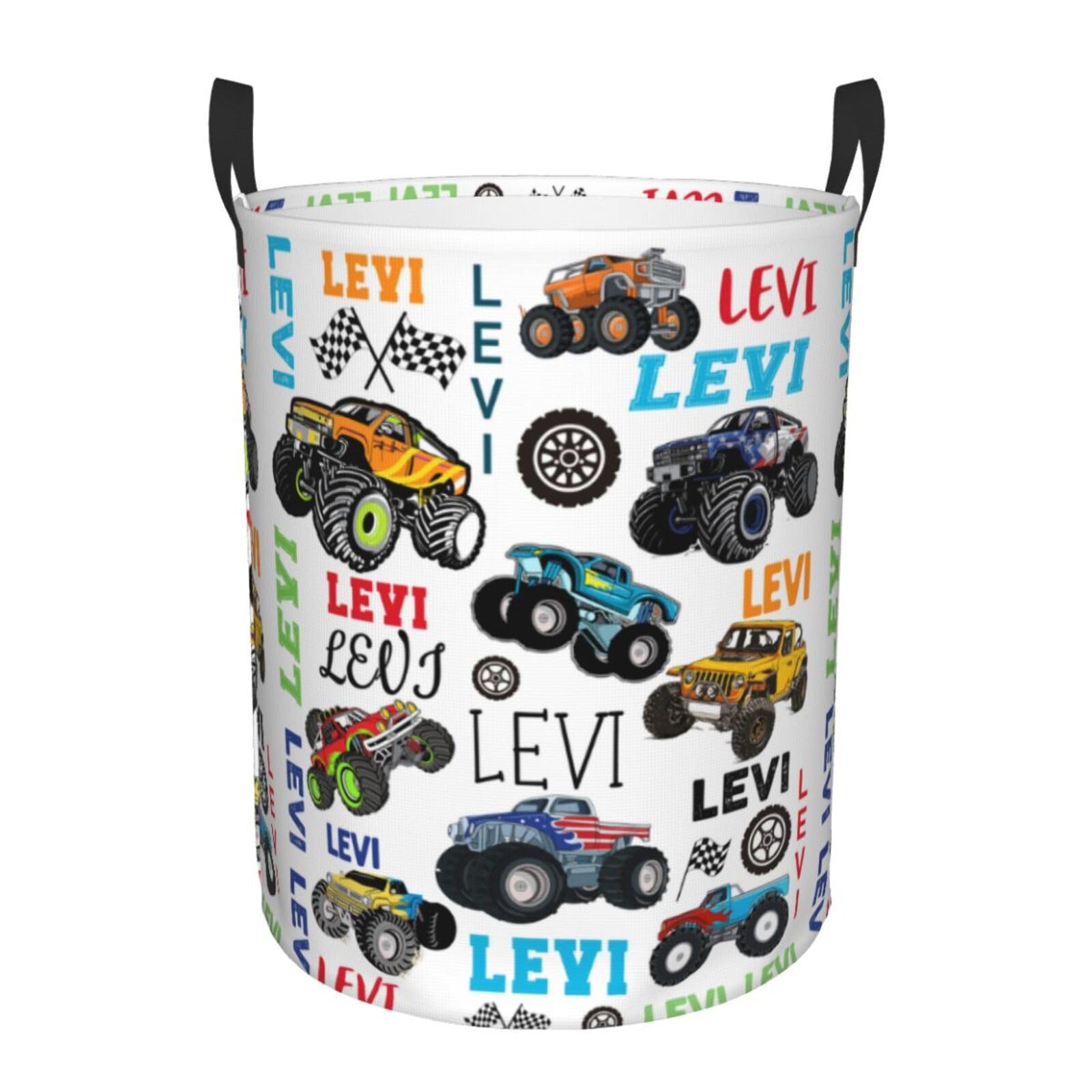 Personalized Mon-Ster Truck Laundry Hamper Gifts, Custom Trucks Laundry Basket With Name for Kids Boys Girls Adult, Collapsible Baby Laundry Hamper, Dirty Clothes Hamper With Handles 16.5x13.8 Inch