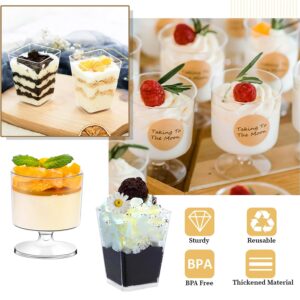 200Pcs Dessert Cups with Spoons 100Pcs 5 OZ Mini Clear Plastic Appetizer Parfait Cup 100 Spoon Small Fruit Ice Cream Mousse Pudding Serving Bowl Shooter for Party Square Wine Shot Glasses Round Goblet