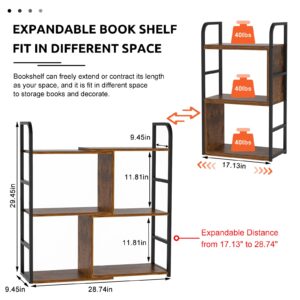 3-Tier Home Office Bookcase Shelf, Expandable Small Book Shelf, Narrow Bookshelves with Metal Frame, Bedroom&Living Room Modern Metal and Wood Standing Storage Shelving Unit Books Shelf Organizer