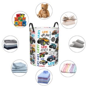 Personalized Mon-Ster Truck Laundry Hamper Gifts, Custom Trucks Laundry Basket With Name for Kids Boys Girls Adult, Collapsible Baby Laundry Hamper, Dirty Clothes Hamper With Handles 16.5x13.8 Inch