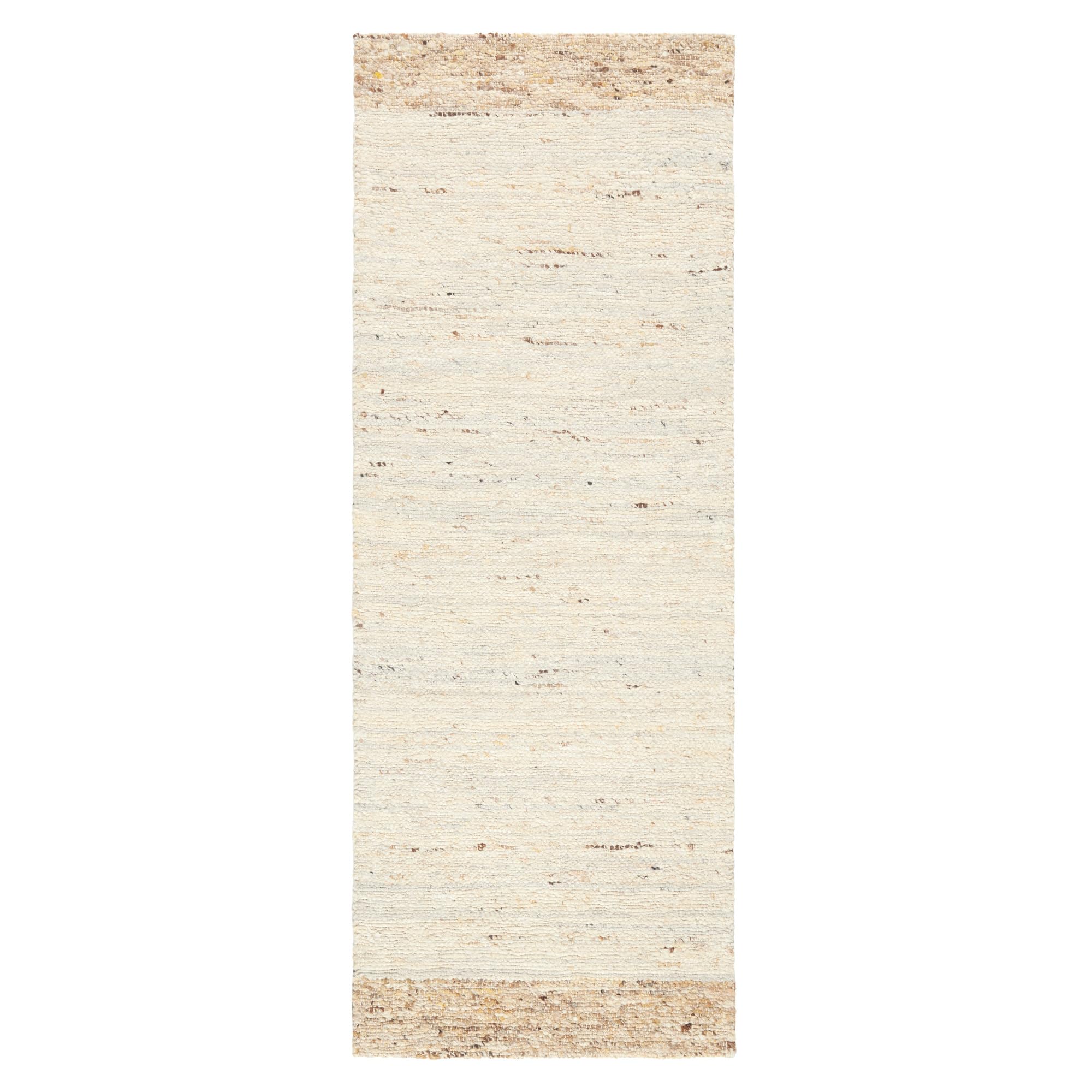 TOWN & COUNTRY TERRA Montana Textured Border Handcrafted 100% Wool Runner Area Rug, Ivory/Beige, 2'5"x7"