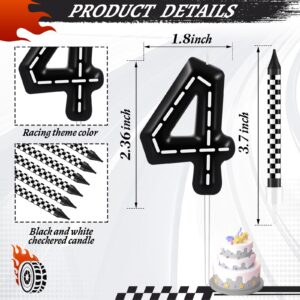 13 Pcs Racing Cars Themed Birthday Candles - 1 to 9 Number Candle & Black and White Checkered Candles, Truck Candle Cake Topper for Racing Car Party Baby Shower Party Decoration Supplies (Number 4)