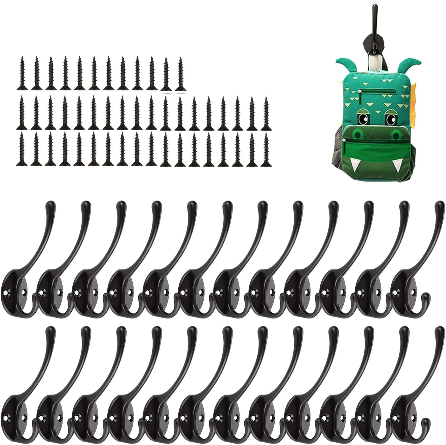 LANIAKEA 24PCS Coat Hooks, Heavy Duty Coat Hooks Wall Mounted with 48 Screws, Coat Hanger Hooks for Wall, Hanging, Coats, Towel, Bag, Cap, Scarf, Hat, Key, Black