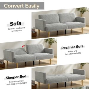 ROCKINGRUN Futon Sofa Bed - Memory Foam Modern Convertible Couch Bed with Snowflake Velvet Fabric - Folding Futon Sleeper Couch for Compact Living Space,Apartment,Dorm,Bonus Room