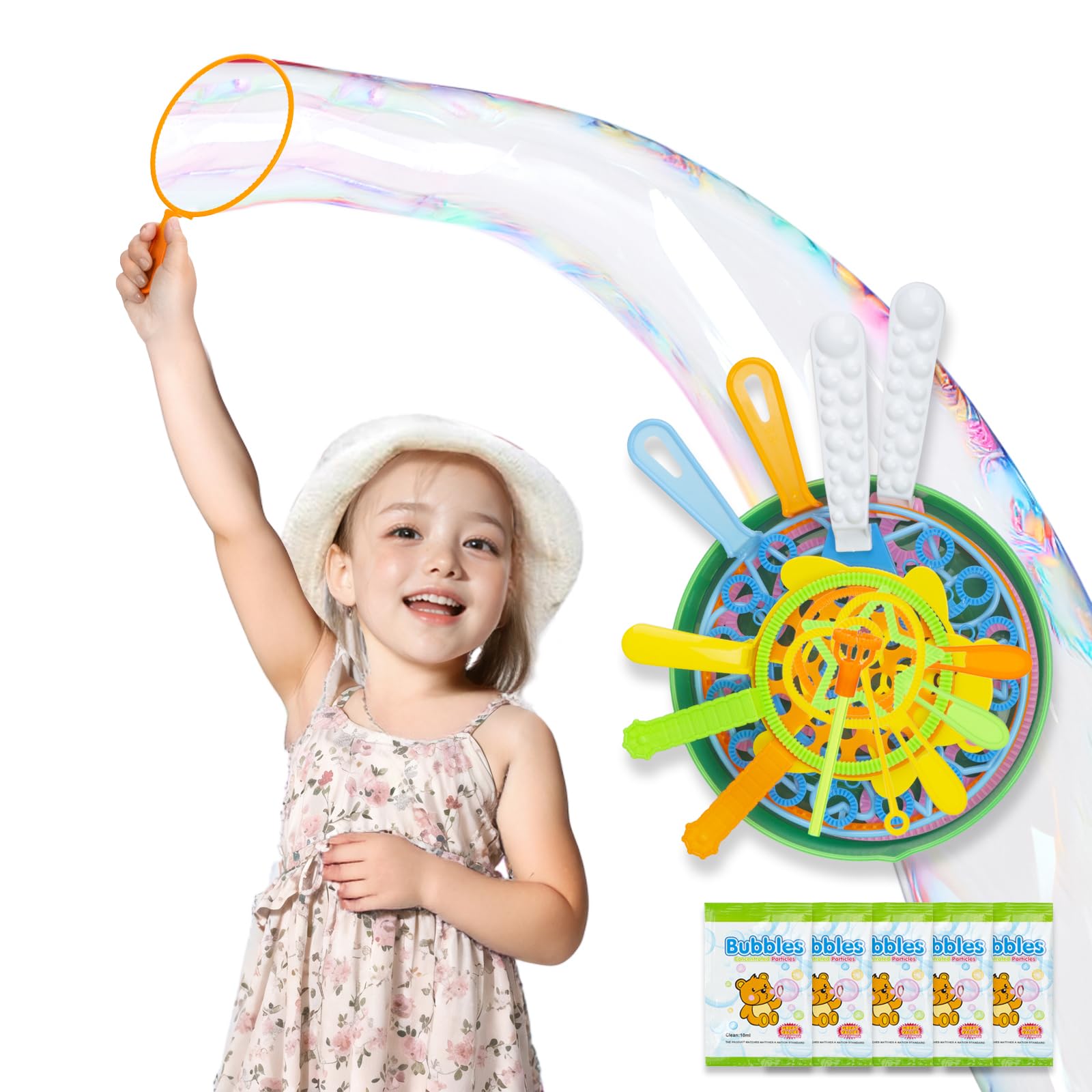 WDBO Bubble Wands Set, 20 PCS Giant Bubble Makers with Tray for Kids, Outdoor Bubble Party Favors