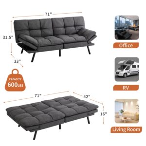 MUUEGM Futon Couch, Futon Sofa Bed with Memory Foam, 71" Adjust Backrest Sofa for Studios, Apartments, Dormitories, Offices and Game Rooms.