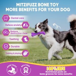 Mitzifuzz Tough Dog Toys for Aggressive Chewers, Interactive Dog Toys to Keep Them Busy, Dog Chew Toys Long Lasting for Large/Medium/Small Dogs, for Teeth Cleaning, Bacon Flavor(2pcs, Purple+Cyan)