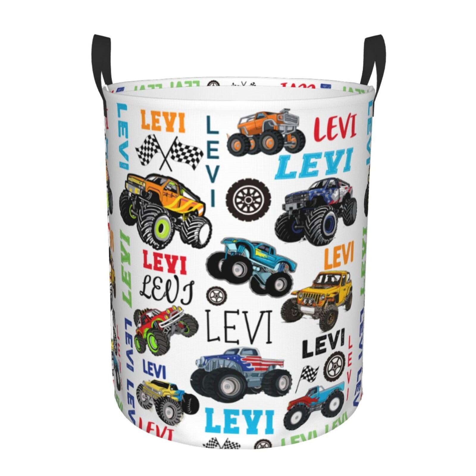 Personalized Mon-Ster Truck Laundry Hamper Gifts, Custom Trucks Laundry Basket With Name for Kids Boys Girls Adult, Collapsible Baby Laundry Hamper, Dirty Clothes Hamper With Handles 16.5x13.8 Inch