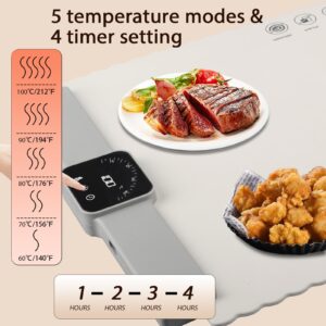 Food Warmer Mat, Roll Up Electric Warming Plate, Portable Silicone Warming Mat with 5 Heat Levels, Heating Tray for Parties Buffet, 26inx15.5in, (Energy Saving)