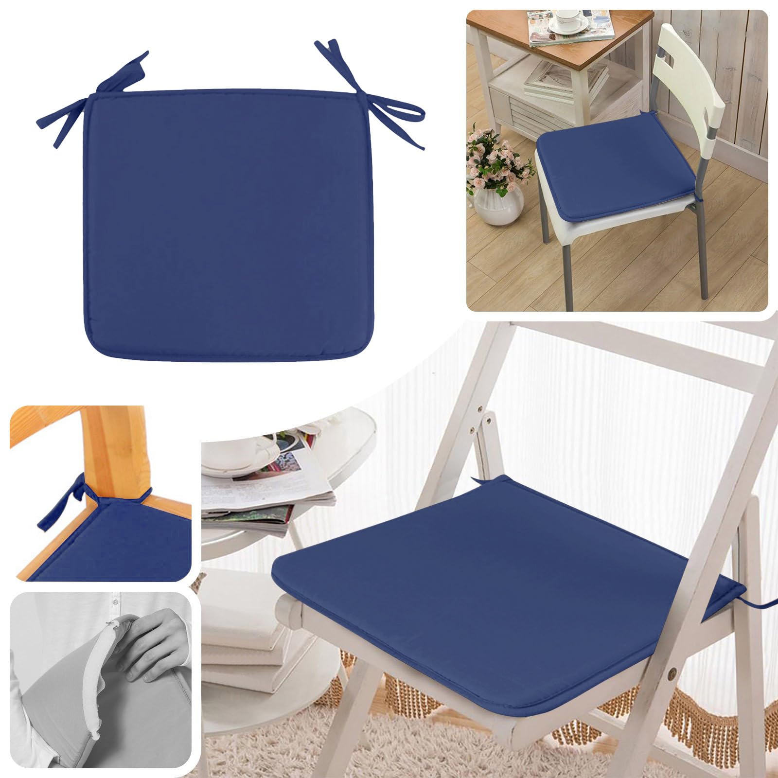 Outdoor Chair Cushions Soft Thick Chair Pad Chair Cushions for Dining Garden Chair Pads Seat Chairs Square Strap Garden Chair Pads Seat Cushion for Outdoor Stool Patio Dining Room (Navy, One Size)