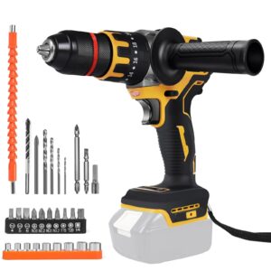 cordless hammer drill driver compatible with dewalt 20v battery, 1/2" brushless 1350prm compact impact driver with 1064 in-lbs (120n·m) max torque for home improvement, woodworking, metal (tool only)