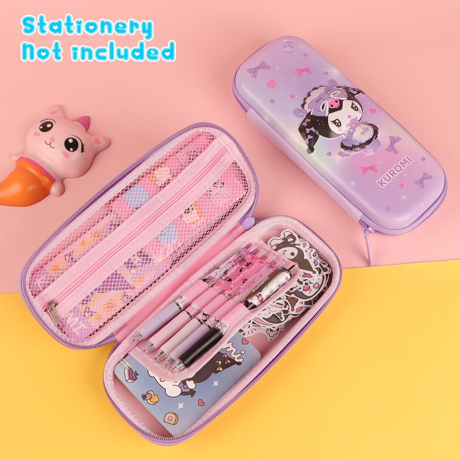 SOOCUTE Pencil Case For Girls Cute Anime Pencil Box For Kids Kawaii Pen Pouch School Supplies Stationery Organizer Box Purple