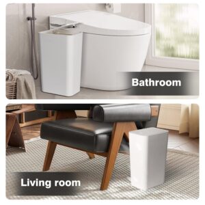 Large Trash Can Bathroom with Lid - 3Gal / 10L Slim White Plastic Garbage Can for Kitchen, Bedroom, Living Room & Office