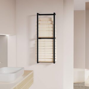 Bathroom Towel Rack with Shelves - Wall-Mounted Storage Holder for Towels & Essentials | Elegant Metal & Wood Design for Modern Bathrooms