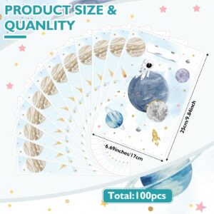 Blosssound 100 Pcs First Trip Around The Sun Space Party Treat Bags Plastic Outer Space Theme Gift Bags with Handles Solar System Goodie Bags for Birthday Baby Shower Party Decor Supplies