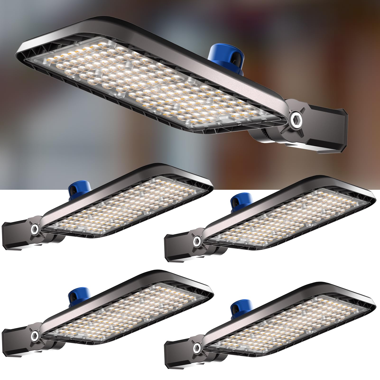 320W(350x1W LED) LED Parking Lot Lighting 48000Lm LED Parking Lot Lights Commercial with Photocell, LED Pole Light Outdoor with SlipFitter Mount- 4Pack (Coverage: 66~110Ft at Height:30~50Ft)