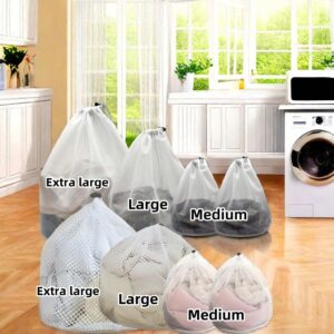 8Pcs Mesh Laundry Bag with Drawstring Closure, White Breathable Coarse & Fine mesh, Durable Mesh Laundry Bags for Washing Machine Delicates Clothes, Bed Linen,travel, Storage, 3 Sizes 2XL 2L 4M