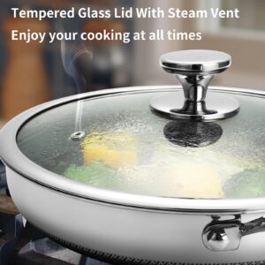 Nonstick Frying Pan 12 Inch with Tempered Glass Lid, Skillet with Stay-Cool Handle & Slotted Spatula Turner & Serving Tong, Dishwasher and Oven Safe, Induction Ready, Suitable for All Stoves