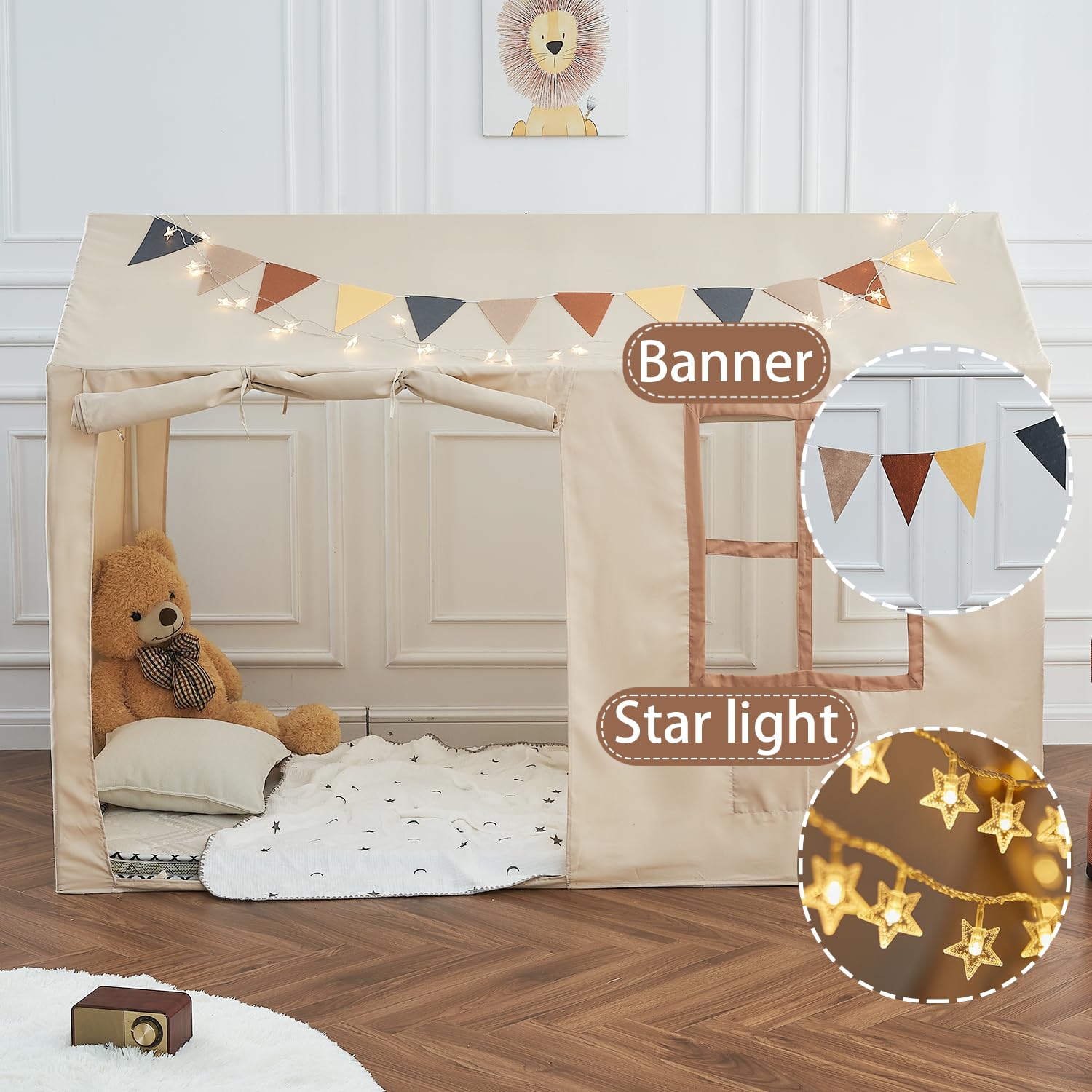 WANFASO Twin Bed Tent Indoor Bed Canopy Kids Tents with 2 Doors, Breathable Private Space Floor Fort Bed Tents for Kids Adult Sleeping Tent (Twin, Khaki)