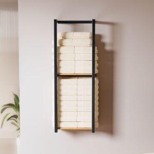 Bathroom Towel Rack with Shelves - Wall-Mounted Storage Holder for Towels & Essentials | Elegant Metal & Wood Design for Modern Bathrooms