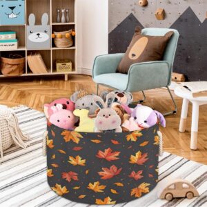 Round Storage Basket Orange Maple Leaves Fall Collapsible Large Clothes Toy Blanket Books Storage Bin Laundry Basket Organizer for Closet Shelf Living Room Nursery Bedroom Dorm